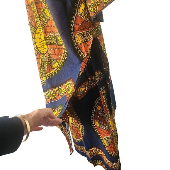 Handmade Y2K African 2-Pc Set Women Sz M/L Embroidery Ankara Tunic + Midi Skirt - Picture 4 of 9